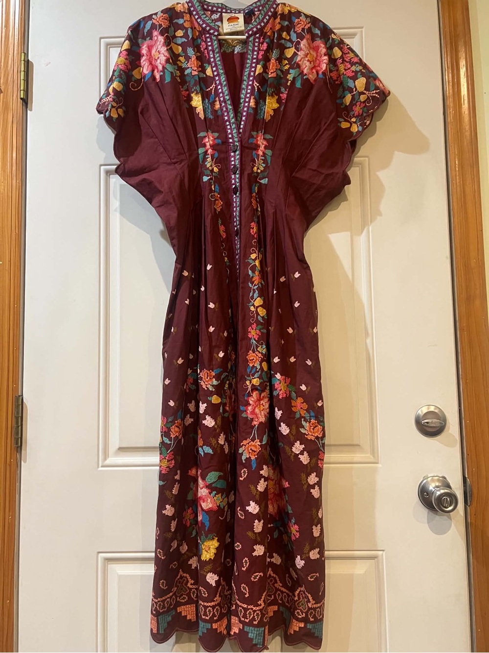 Farm Rio x Anthropologie Maroon Floral Maxi Dress Size Medium